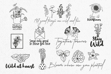 Wildflower saying quote svg, wildflowers bundle svg, floral svg, wild flower svg, flower sketch svg, wildflowers svg, bouquet