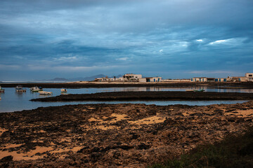 Calle Majanicho Fishermans' village Beach at sunset Fuerteventura Spain