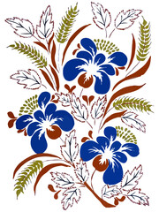 Fototapeta na wymiar set of watercolor flowers, ornament, floral painting, decorative painting with colored ornaments, floral ornament