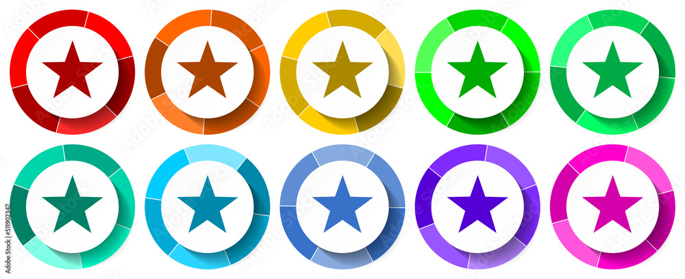 Poster star icon set, best flat design vector illustration in 10 colors options for mobile applications and