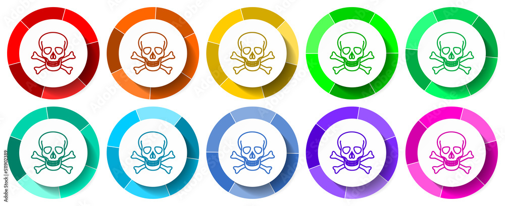 Poster skull icon set, death flat design vector illustration in 10 colors options for mobile applications a