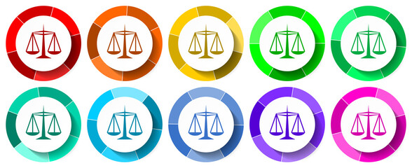 Justice icon set, law, right flat design vector illustration in 10 colors options for mobile applications and webdesign