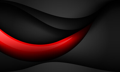 Abstract red glossy black shadow curve overlap on grey metallic design modern futuristic background vector