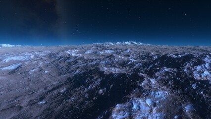 Naklejka premium Mars like red planet, with arid landscape, rocky hills and mountains, for space exploration and science fiction backgrounds. 