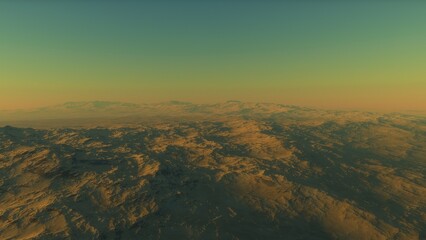 Fototapeta premium Mars like red planet, with arid landscape, rocky hills and mountains, for space exploration and science fiction backgrounds. 