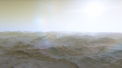 Mars like red planet, with arid landscape, rocky hills and mountains, for space exploration and science fiction backgrounds.
