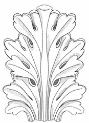 Vintage damask template with ornate acanthus. Line art template.