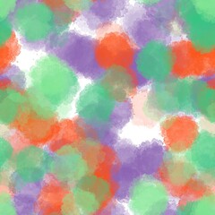 Abstract big red, green and violet spots. Watercolored brush strokes. Seamless pattern.