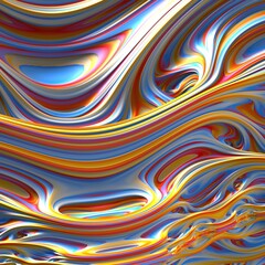 Abstract grey, yellow, red and blue colored 3d waves. 3d illustration, 3d rendering.