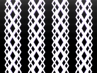 White lace with the rhombus pattern on the black background. Seamless pattern