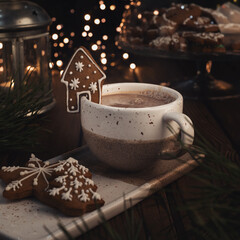 cup of coffee and christmas cookies