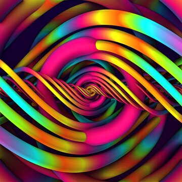 Abstract twisted 3d lines, spiral pattern. Bright rainbow colors, 3d rendering, 3d object