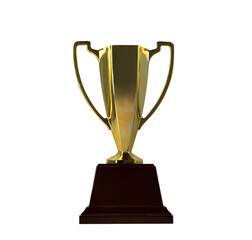 Fototapeta na wymiar Brass steel trophy, dual handle neo-classic, isolated on white. Trophy is a tangible, durable reminder of a specific achievement