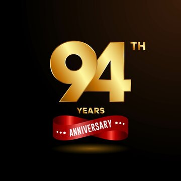94 years anniversary logo with red ribbon for booklet, leaflet, magazine, brochure poster, banner, web, invitation or greeting card. Vector illustrations.