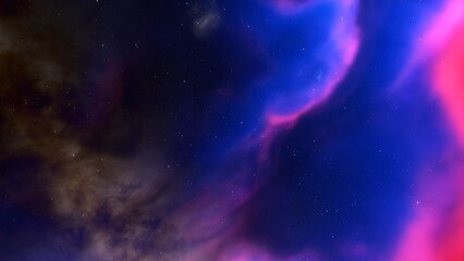 colorful space background with stars, nebula gas cloud in deep outer space, science fiction illustrarion 3d render