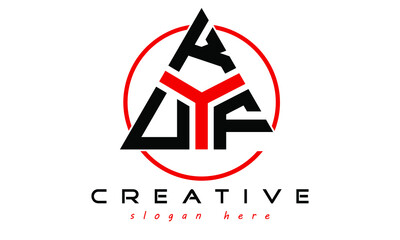 UKF three letter creative triangle shape in circle logo design vector template. typography logo | Letter mark logo | initial logo | wordmark logo | minimalist logo | gaming logo | emblem logo - obrazy, fototapety, plakaty