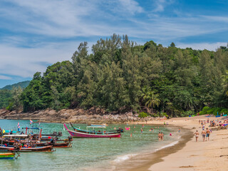 Fototapeta na wymiar Popular travel place for summer holidays vacation trip. Beautiful nature scenic landscape famous landmark beach. Travel adventure in Thailand