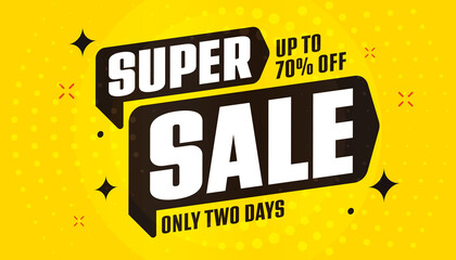 Super sale sticker with up to 70 percent off discount offer