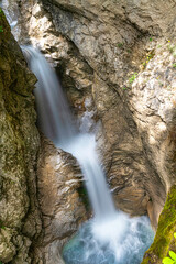 Obraz premium With its weathered crags and pinnacles, Rosengartenschlucht Canyon in Imst, Oberinntal Valley, is one of Austria’s most spectacular natural sights. 