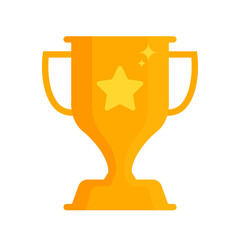 Shiny golden trophy cup logo flat vector icon