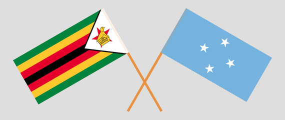 Crossed flags of Zimbabwe and Micronesia. Official colors. Correct proportion - obrazy, fototapety, plakaty