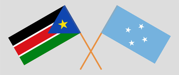 Crossed flags of South Sudan and Micronesia. Official colors. Correct proportion