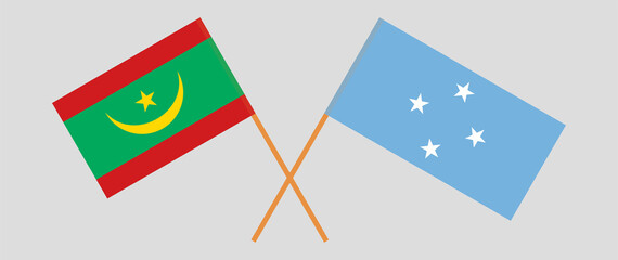 Crossed flags of Mauritania and Micronesia. Official colors. Correct proportion