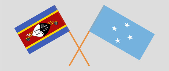 Crossed flags of Eswatini and Micronesia. Official colors. Correct proportion