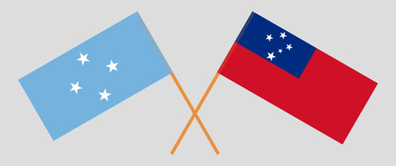 Crossed flags of Samoa and Micronesia. Official colors. Correct proportion