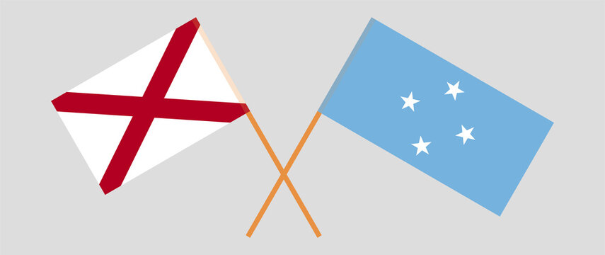 Crossed flags of The State of Alabama and Micronesia. Official colors. Correct proportion