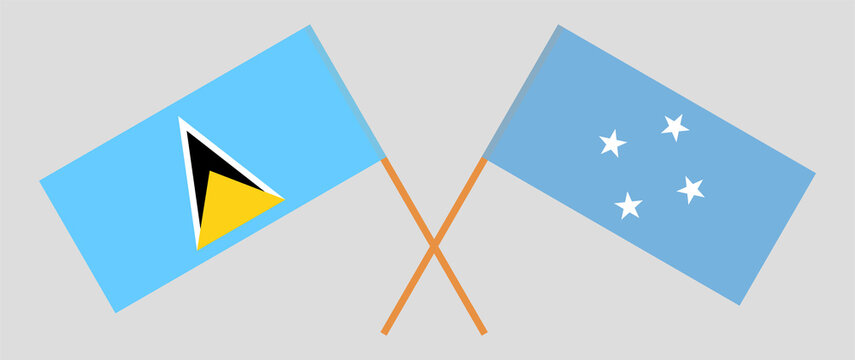 Crossed flags of Saint Lucia and Micronesia. Official colors. Correct proportion