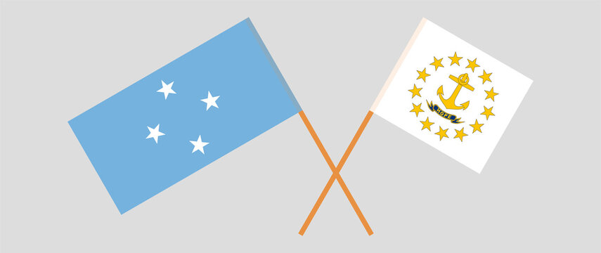 Crossed flags of Micronesia and the State of Rhode Island. Official colors. Correct proportion