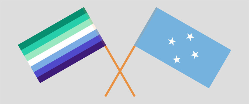 Crossed flags of gay men pride and Micronesia. Official colors. Correct proportion