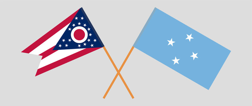 Crossed flags of the State of Ohio and Micronesia. Official colors. Correct proportion