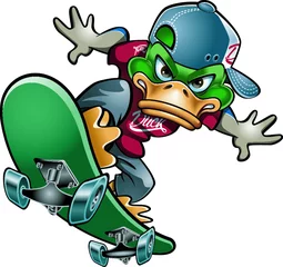 Foto op Aluminium mallard duck riding on a skateboard © Armi1961