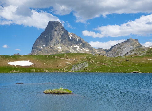 Lac Casterau and Midi d Ossau in the Pyrenees National Park, France
