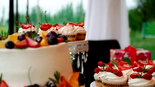 Closeup of cake and desserts on a table