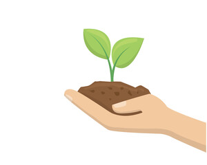 hand planting tree in soil. seedling plant sprout. Save nature environment and earth. growing young green concept. isolated on white background. vector illustration in flat style.