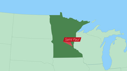Map of Minnesota with pin of country capital.