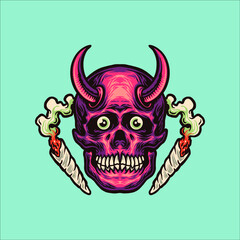 colorful skull weed illustration vector design