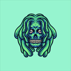 colorful skull weed illustration vector design