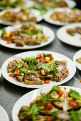 buffet table, Canape, sandwiches, snacks, holiday table, sliced, glasses, celebration, new year, christmas, fourchette, catering, table setting, restaurant