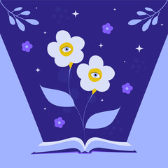 Opened fairy book flat vector