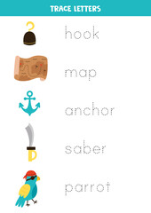 Trace the names of cute pirate elements.