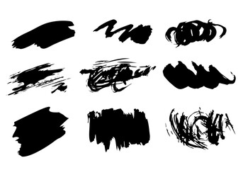 Vector set of different hand drawn inked brush strokes