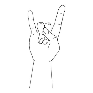 Hand with gesture doodle emblem, symbol isolated on white background. Grunge print, design element.