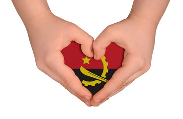 Kid's hands in heart- form. National peace concept on white background. Angola