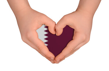 Fototapeta premium Kid's hands in heart- form. National peace concept on white background. Qatar