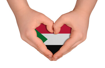 Kid's hands in heart- form. National peace concept on white background. Sudan
