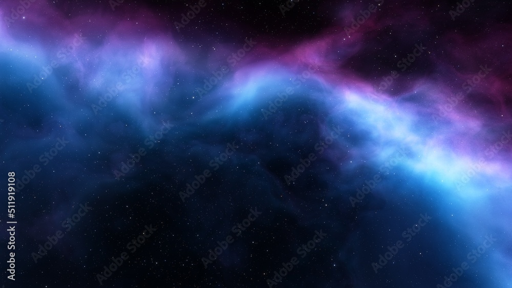 Wall mural cosmic background with a blue purple nebula and stars